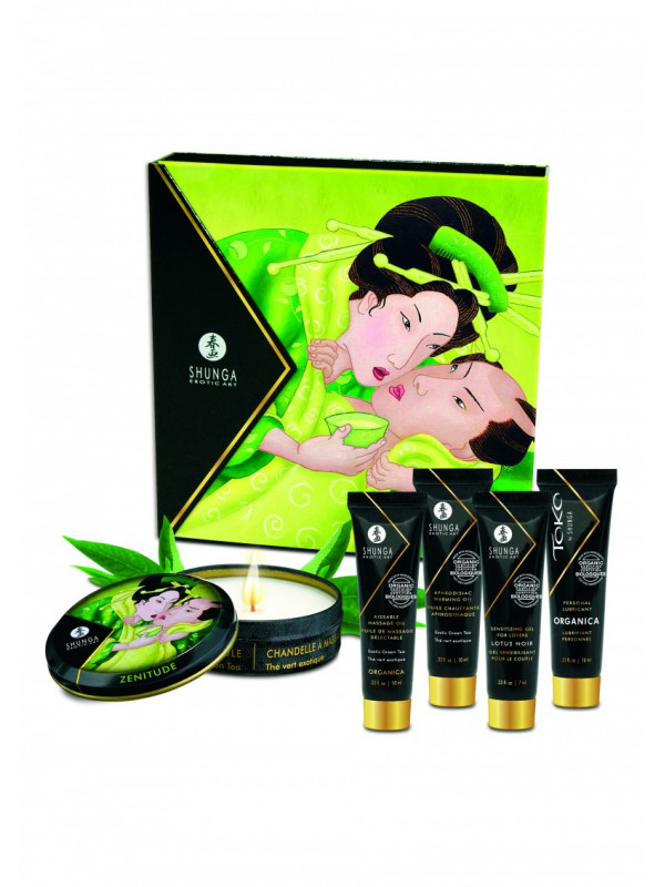 Coffret de massage Shunga - packaging - goût thé vert exotique